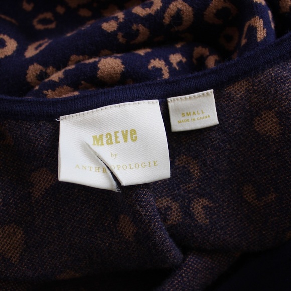 ANTHROPOLOGIE MAEVE Navy Blue Leopard Sweater Dress Scoop Back - Picture 6 of 9
